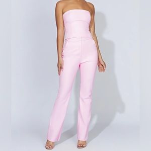 MESHKI: Baby Pink Leather Top + Leather Bottom